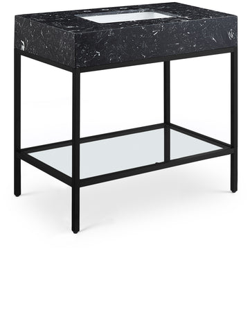 Meridian Furniture Marmo 36" Engineered Stone Top, Steel And Glass Base Vanity - Black