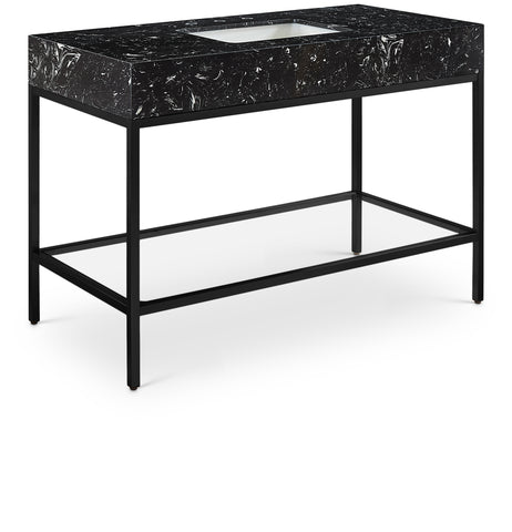 Meridian Furniture Marmo 48" Engineered Stone Top, Steel And Glass Base Vanity - Black