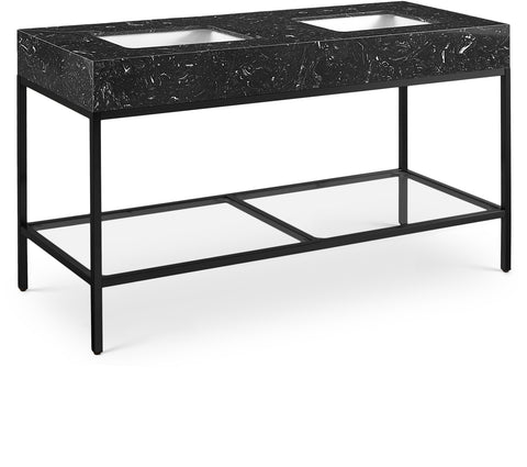 Meridian Furniture Marmo 60" Engineered Stone Top, Steel And Glass Base Vanity - Black