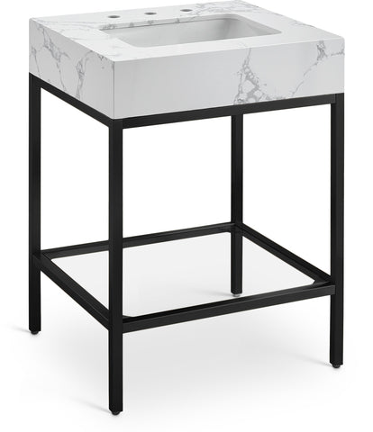 Meridian Furniture Marmo 24" Engineered Stone Top, Steel And Glass Base Vanity - Black