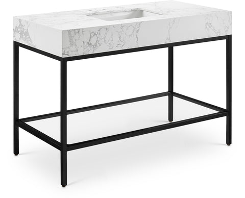 Meridian Furniture Marmo 48" Engineered Stone Top, Steel And Glass Base Vanity - Black