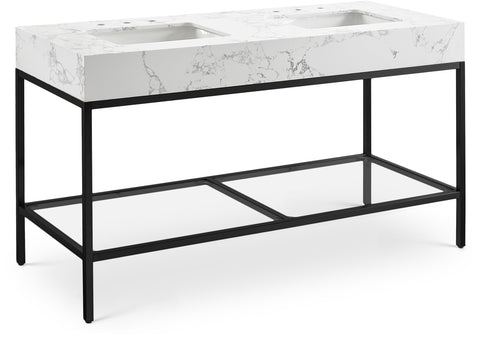 Meridian Furniture Marmo 60" Engineered Stone Top, Steel And Glass Base Vanity - Black