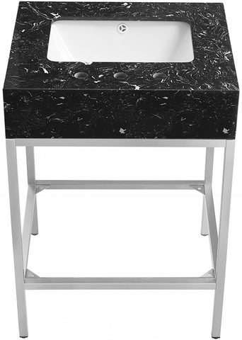 Meridian Furniture Marmo 24" Engineered Stone Top, Steel And Glass Base Vanity - Chrome