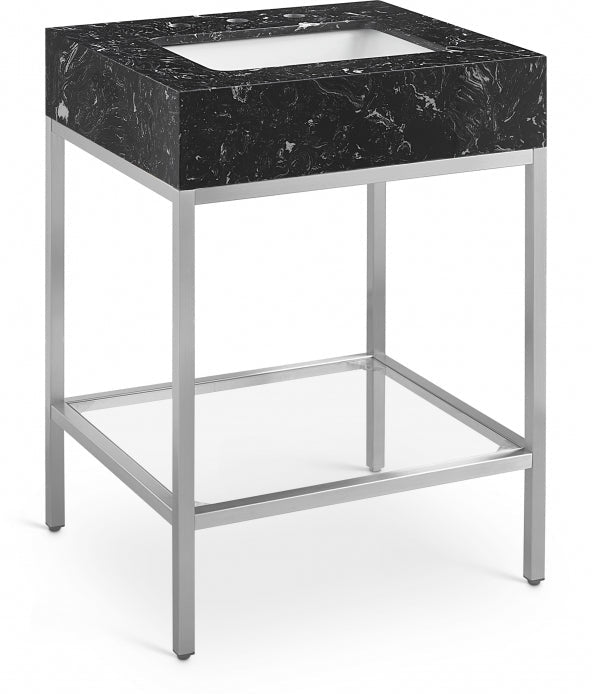 Meridian Furniture Marmo 24" Engineered Stone Top, Steel And Glass Base Vanity - Chrome