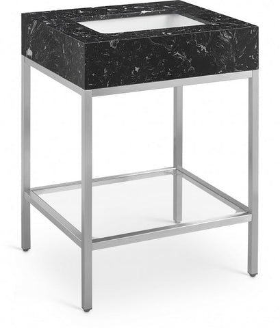 Meridian Furniture Marmo 24" Engineered Stone Top, Steel And Glass Base Vanity - Chrome