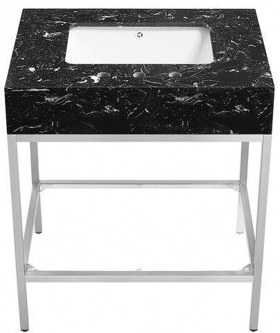 Meridian Furniture Marmo 30" Engineered Stone Top, Steel And Glass Base Vanity - Chrome