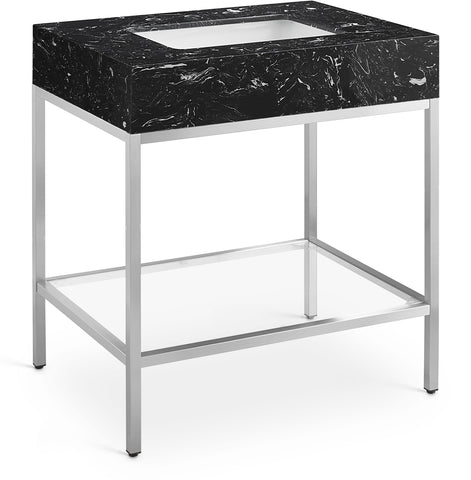 Meridian Furniture Marmo 30" Engineered Stone Top, Steel And Glass Base Vanity - Chrome