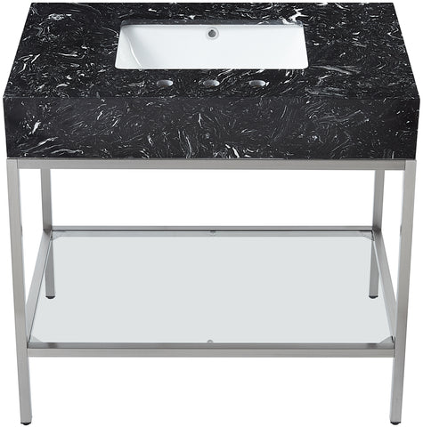 Meridian Furniture Marmo 36" Engineered Stone Top, Steel And Glass Base Vanity - Chrome