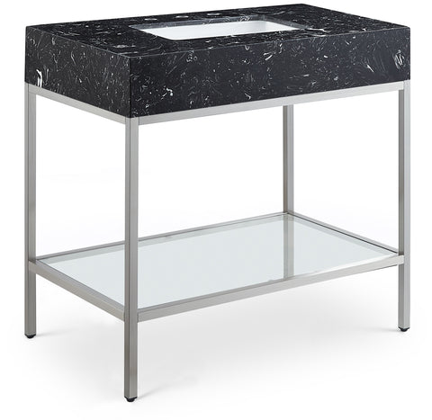Meridian Furniture Marmo 36" Engineered Stone Top, Steel And Glass Base Vanity - Chrome