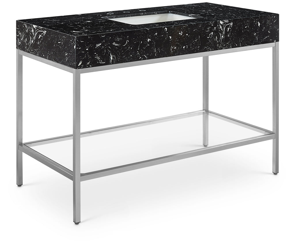 Meridian Furniture Marmo 48" Engineered Stone Top, Steel And Glass Base Vanity - Chrome