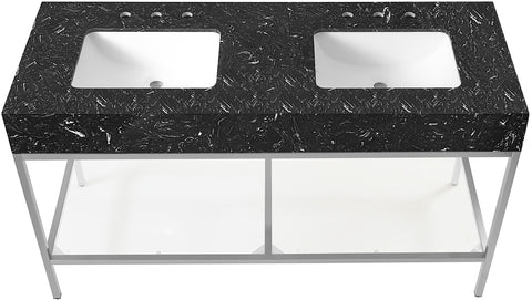 Meridian Furniture Marmo 60" Engineered Stone Top, Steel And Glass Base Vanity - Chrome