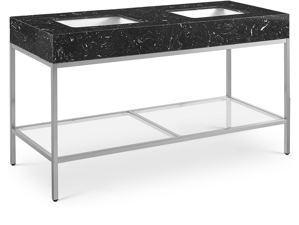 Meridian Furniture Marmo 60" Engineered Stone Top, Steel And Glass Base Vanity - Chrome