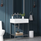 Meridian Furniture Marmo 24" Engineered Stone Top, Steel And Glass Base Vanity - Chrome