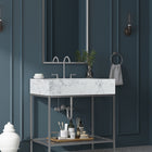 Meridian Furniture Marmo 30" Engineered Stone Top, Steel And Glass Base Vanity - Chrome