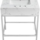 Meridian Furniture Marmo 30" Engineered Stone Top, Steel And Glass Base Vanity - Chrome
