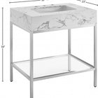 Meridian Furniture Marmo 30" Engineered Stone Top, Steel And Glass Base Vanity - Chrome