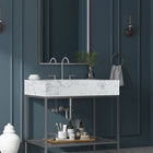 Meridian Furniture Marmo 36" Engineered Stone Top, Steel And Glass Base Vanity - Chrome