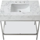 Meridian Furniture Marmo 36" Engineered Stone Top, Steel And Glass Base Vanity - Chrome
