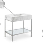 Meridian Furniture Marmo 36" Engineered Stone Top, Steel And Glass Base Vanity - Chrome
