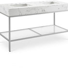 Meridian Furniture Marmo 60" Engineered Stone Top, Steel And Glass Base Vanity - Chrome
