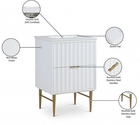 Meridian Furniture Modernist 24" Engineered Stone Top And Solid Wood Base Bathroom Vanity - Gold