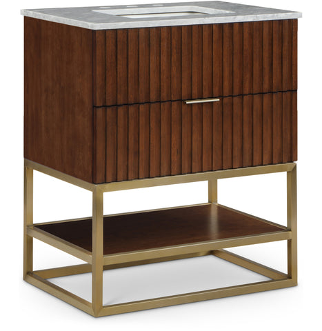 Meridian Furniture Monad 30" Genuine Marble Top, Steel And Glass Base Vanity