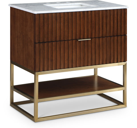 Meridian Furniture Monad 36" Genuine Marble Top, Steel And Glass Base Vanity