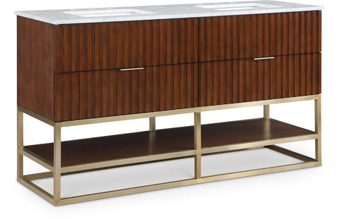 Meridian Furniture Monad 60" Genuine Marble Top, Steel And Glass Base Vanity