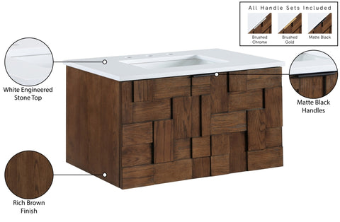 Meridian Furniture Leonardo 30" White Engineered Stone And Solid Wood Wall Mounted Bathroom Vanity-Modern Room Deco