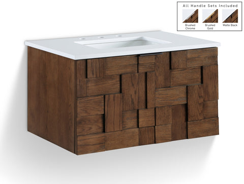 Meridian Furniture Leonardo 30" White Engineered Stone And Solid Wood Wall Mounted Bathroom Vanity-Modern Room Deco