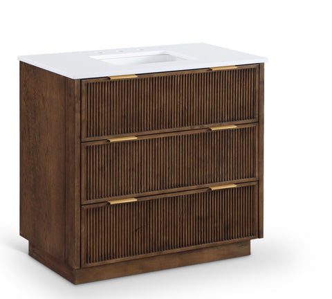 Meridian Furniture Willard 36" White Engineered Stone And Solid Wood Bathroom Vanity