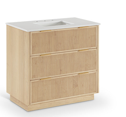 Meridian Furniture Willard 36" White Engineered Stone And Solid Wood Bathroom Vanity