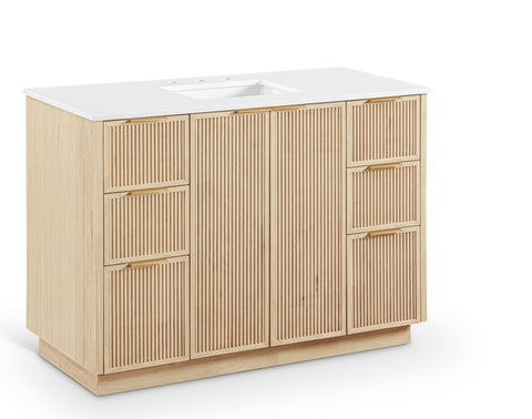 Meridian Furniture Willard 48" White Engineered Stone And Solid Wood Bathroom Vanity