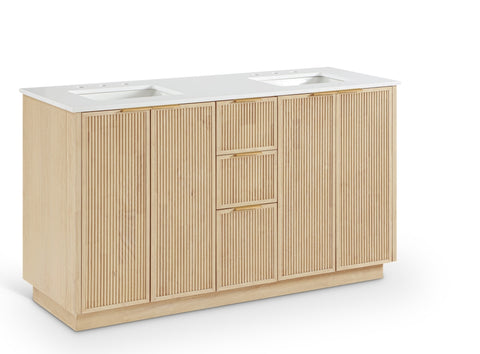 Meridian Furniture Willard 60" White Engineered Stone And Solid Wood Bathroom Vanity