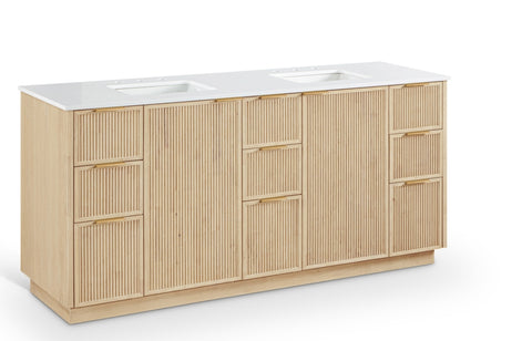 Meridian Furniture Willard 72" White Engineered Stone And Solid Wood Bathroom Vanity