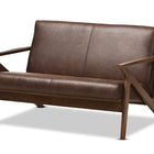 Baxton Studio Bianca Mid-Century Modern Walnut Wood Dark Brown Distressed Faux Leather 2-Seater Loveseat