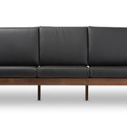 Baxton Studio Venza Mid-Century Modern Walnut Wood Black Faux Leather 3-Seater Sofa