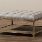 Baxton Studio Carlotta French Country Weathered Oak Beige Linen Square Coffee Table Ottoman