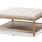 Baxton Studio Carlotta French Country Weathered Oak Beige Linen Square Coffee Table Ottoman