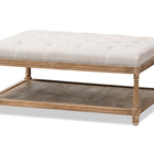 Baxton Studio Carlotta French Country Weathered Oak Beige Linen Rectangular Coffee Table Ottoman