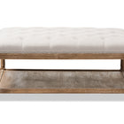 Baxton Studio Carlotta French Country Weathered Oak Beige Linen Rectangular Coffee Table Ottoman