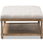 Baxton Studio Carlotta French Country Weathered Oak Beige Linen Rectangular Coffee Table Ottoman