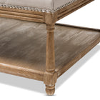 Baxton Studio Carlotta French Country Weathered Oak Beige Linen Rectangular Coffee Table Ottoman