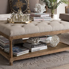 Baxton Studio Carlotta French Country Weathered Oak Beige Linen Rectangular Coffee Table Ottoman