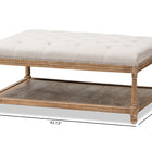 Baxton Studio Carlotta French Country Weathered Oak Beige Linen Rectangular Coffee Table Ottoman