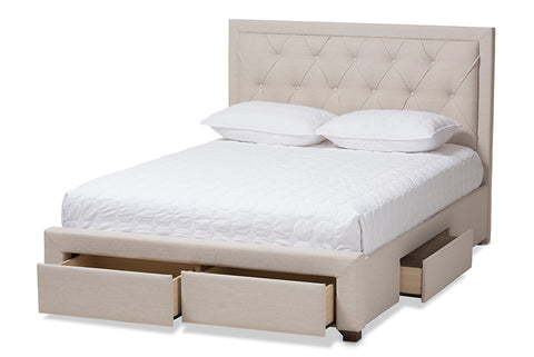 Baxton Studio Aurelie Modern and Contemporary Light Beige Fabric Upholstered Queen Size Storage Bed