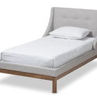 Baxton Studio Louvain Modern and Contemporary Greyish Beige Fabric Upholstered Walnut-Finished Twin Sized Platform Bed