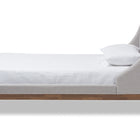 Baxton Studio Louvain Modern and Contemporary Greyish Beige Fabric Upholstered Walnut-Finished Twin Sized Platform Bed