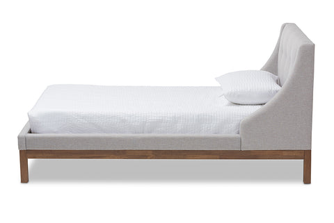 Baxton Studio Louvain Modern and Contemporary Greyish Beige Fabric Upholstered Walnut-Finished Twin Sized Platform Bed