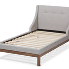 Baxton Studio Louvain Modern and Contemporary Greyish Beige Fabric Upholstered Walnut-Finished Twin Sized Platform Bed